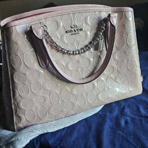 Coach Light Pink/Mauve Debossed Patent Leather Margot Carryall Purse